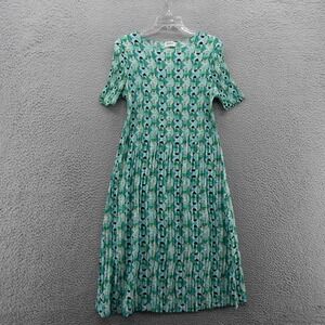 Kindred Pleated Midi Dress XL Green‎ Blue Abstract Print Short Sleeve Womens